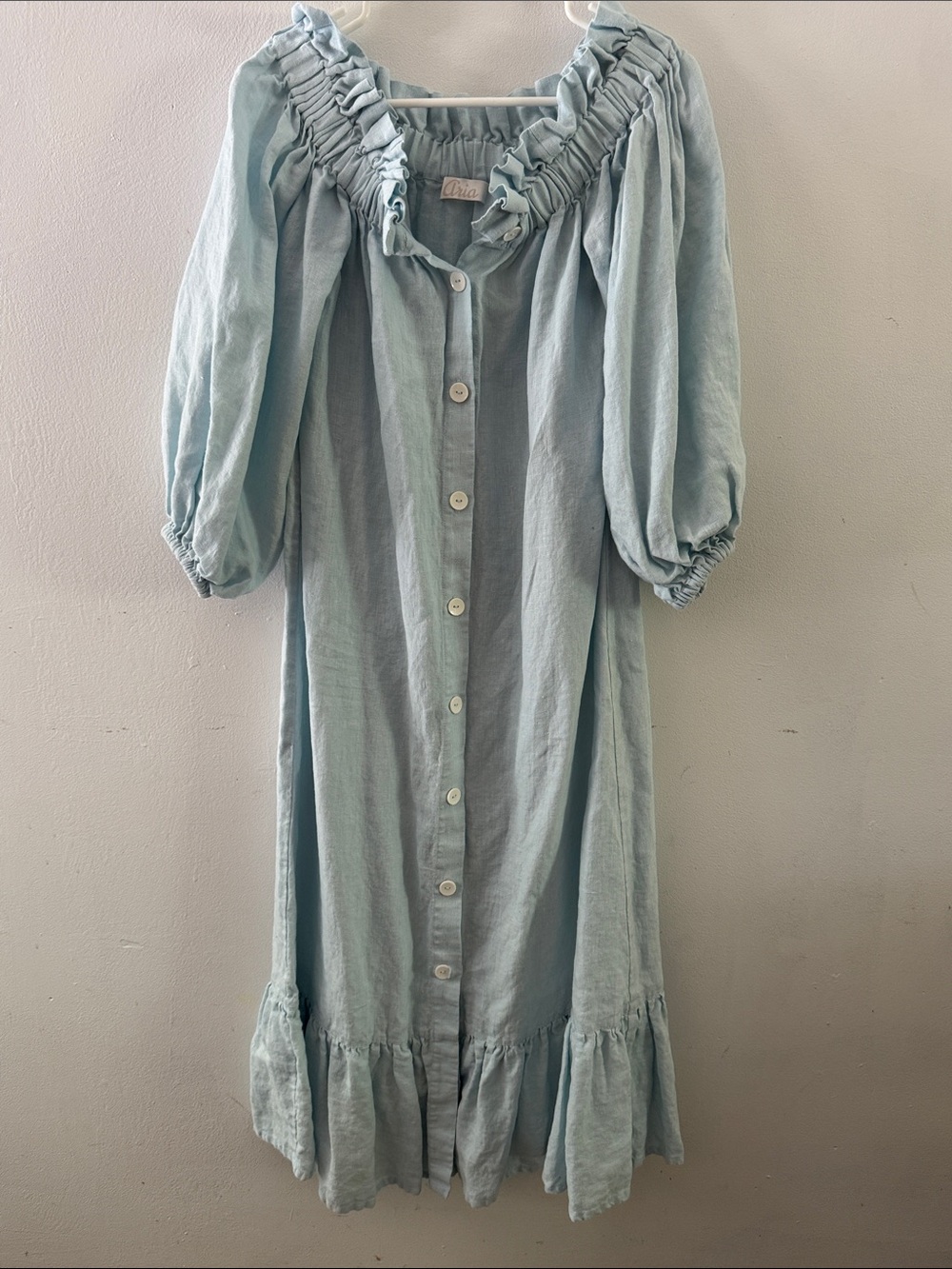 Aria Light Blue Long Sleeve Ruffle Button-Front Dress Sz L